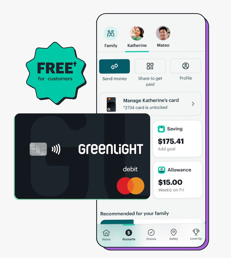 Mockup of Greenlight mobile app. Free for customers of The Village Bank